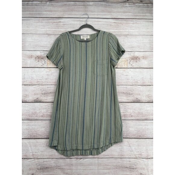 Cloth & Stone Striped Linen Blend Button Back‎ Tunic Dress Women's M Green/Blue - Picture 1 of 9